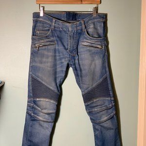 SS11 Balmain Distressed Blue Biker Jeans Decarnin